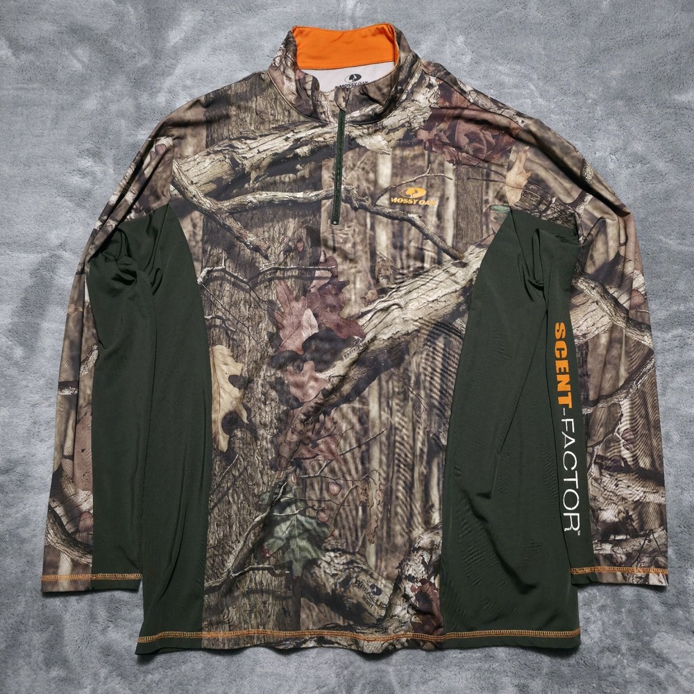 Mossy Oak Men's Long Sleeve Scent Factor Hunting Camo T-Shirt 1/4 Zip Mens XL